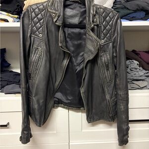 All Saints Quilted Black Leather Jacket